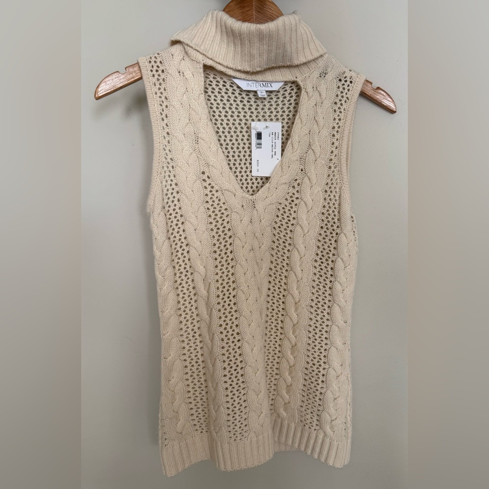 NWT Intermix Ivory Marie Wool Blend Sleeveless Sweater Top - Size P